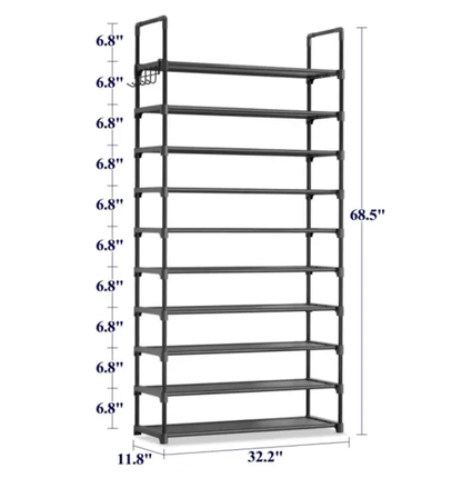 3–10 Tier Shoe Rack with Side Handles – Adjustable Shoe Organizer Shelf for Closet, Entryway & Bedroom | Easy Assembly, Versatile Placement