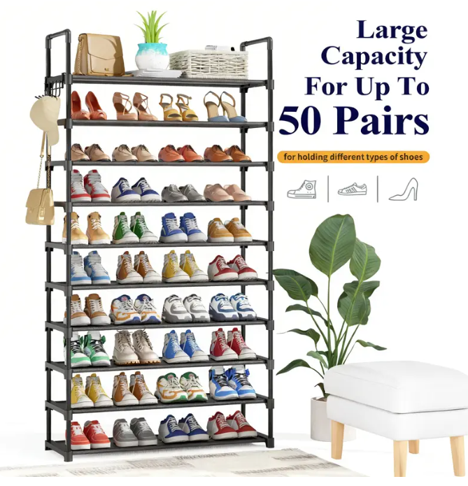3–10 Tier Shoe Rack with Side Handles – Adjustable Shoe Organizer Shelf for Closet, Entryway & Bedroom | Easy Assembly, Versatile Placement