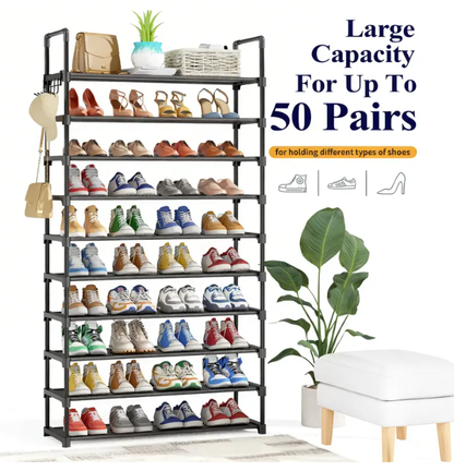 3–10 Tier Shoe Rack with Side Handles – Adjustable Shoe Organizer Shelf for Closet, Entryway & Bedroom | Easy Assembly, Versatile Placement