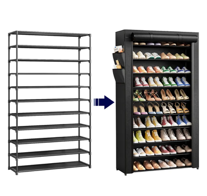 3–10 Tier Shoe Rack with Side Handles – Adjustable Shoe Organizer Shelf for Closet, Entryway & Bedroom | Easy Assembly, Versatile Placement