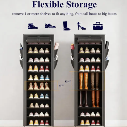 3–10 Tier Shoe Rack with Side Handles – Adjustable Shoe Organizer Shelf for Closet, Entryway & Bedroom | Easy Assembly, Versatile Placement