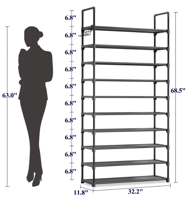 3–10 Tier Shoe Rack with Side Handles – Adjustable Shoe Organizer Shelf for Closet, Entryway & Bedroom | Easy Assembly, Versatile Placement
