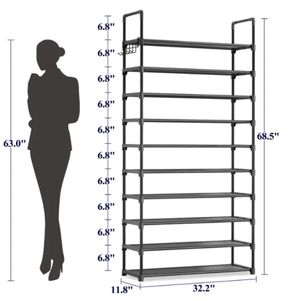 3–10 Tier Shoe Rack with Side Handles – Adjustable Shoe Organizer Shelf for Closet, Entryway & Bedroom | Easy Assembly, Versatile Placement