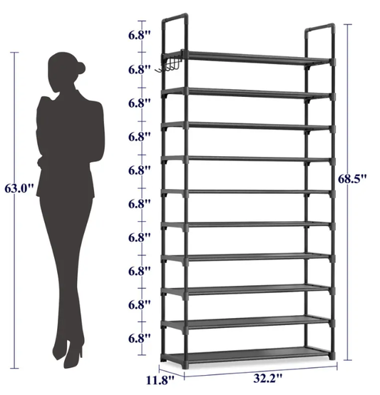 3–10 Tier Shoe Rack with Side Handles – Adjustable Shoe Organizer Shelf for Closet, Entryway & Bedroom | Easy Assembly, Versatile Placement