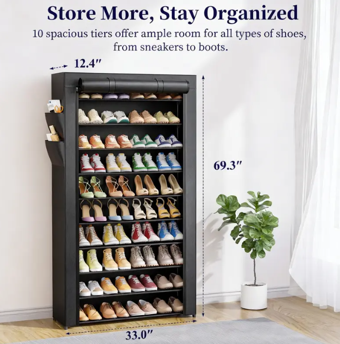 3–10 Tier Shoe Rack with Side Handles – Adjustable Shoe Organizer Shelf for Closet, Entryway & Bedroom | Easy Assembly, Versatile Placement
