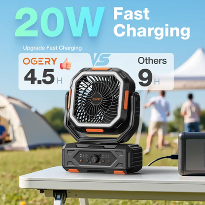 30000mAh Rechargeable Camping Fan with LED Lights, 270° Pivot & Remote Control – Portable Shaking Head Desk Fan for Tent, Travel, Home & Outdoor Use
