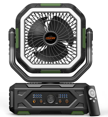 30000mAh Rechargeable Camping Fan with LED Lights, 270° Pivot & Remote Control – Portable Shaking Head Desk Fan for Tent, Travel, Home & Outdoor Use