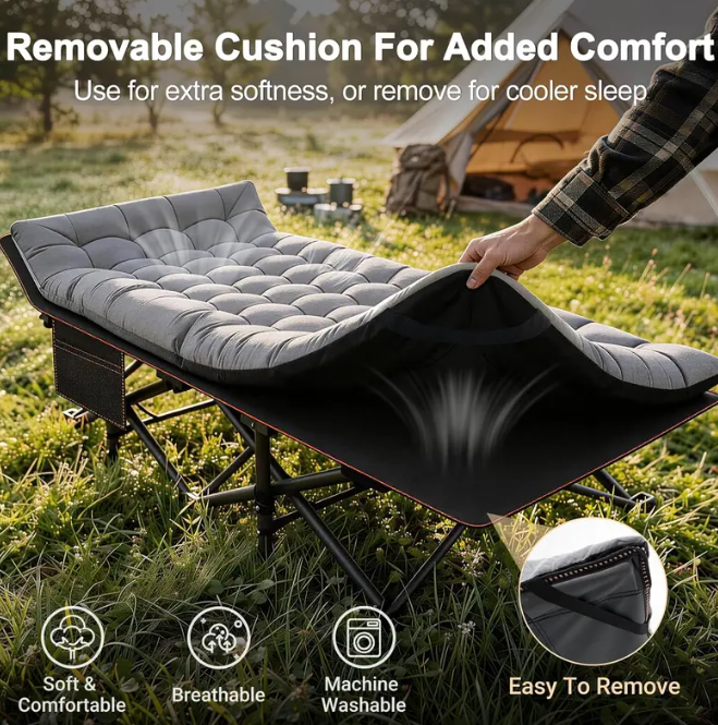 Heavy Duty XXL Folding Cot with Mattress & Carry Bag – Portable Guest Bed for Camping, Hiking, Travel & Office Naps