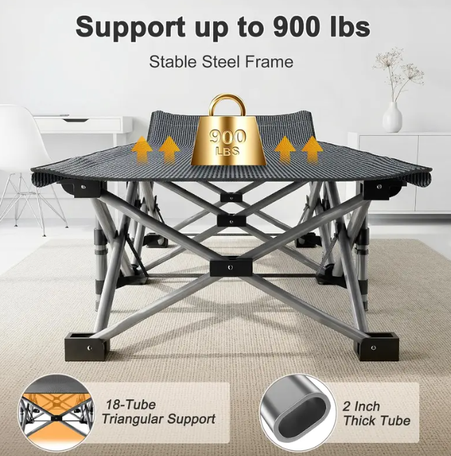 Heavy Duty XXL Folding Cot with Mattress & Carry Bag – Portable Guest Bed for Camping, Hiking, Travel & Office Naps