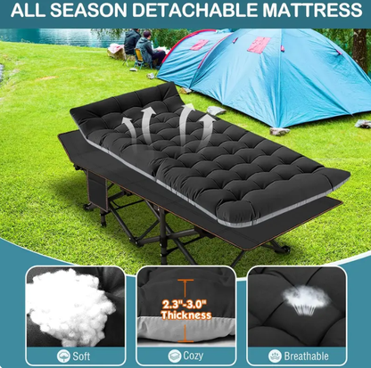 Heavy Duty XXL Folding Cot with Mattress & Carry Bag – Portable Guest Bed for Camping, Hiking, Travel & Office Naps